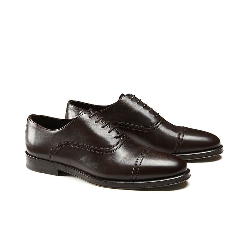 Dark brown calfskin Oxford shoes with laces, hand made in Italy, elegant men's by Fragiacomo