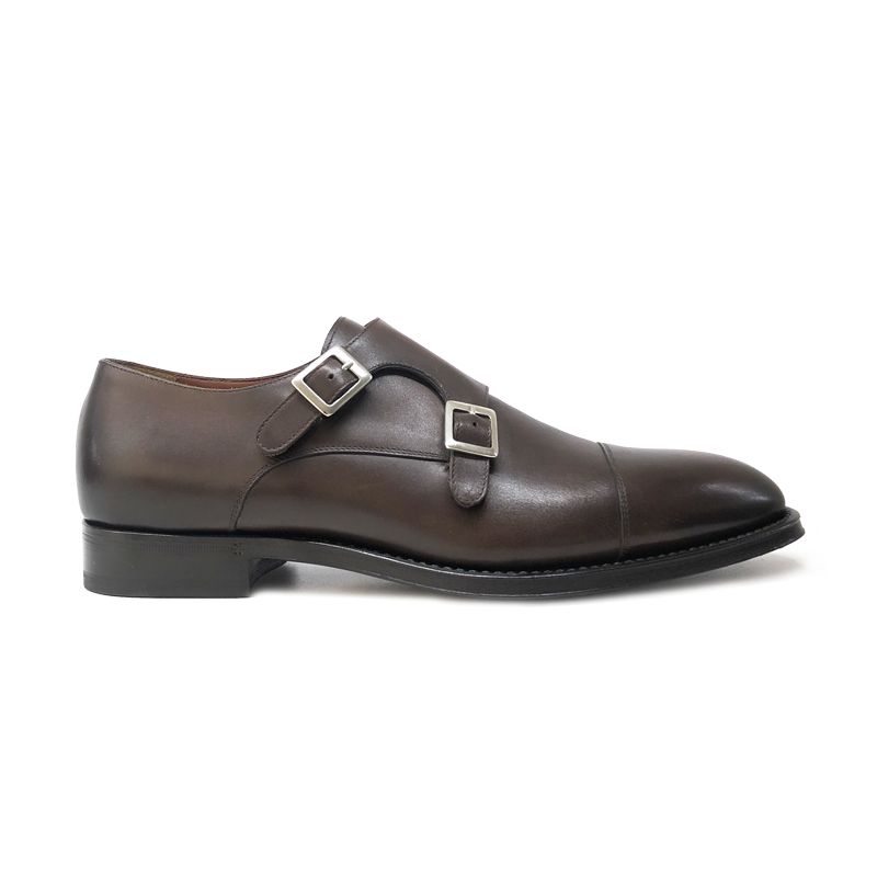 Dark brown calfskin handmade monk-strap shoes, men's model by Fragiacomo