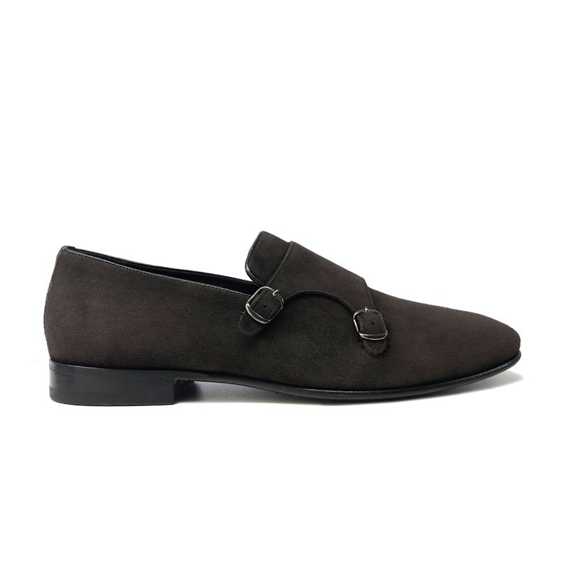 Dark brown suede monk-strap shoes blake rapid, men's model by Fragiacomo
