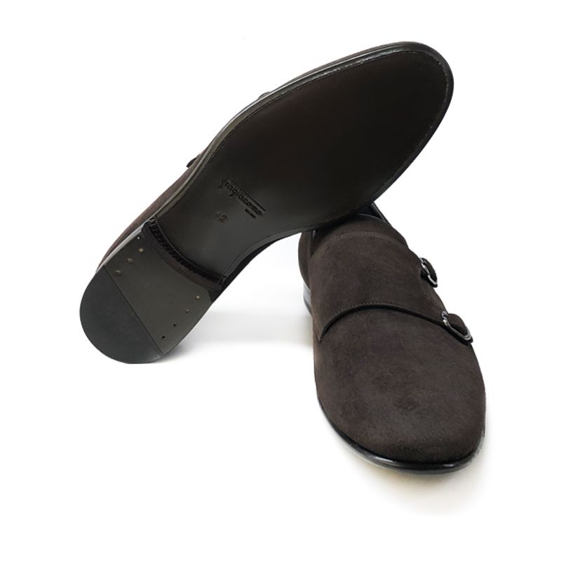 Dark brown suede monk-strap shoes blake rapid, men's model by Fragiacomo