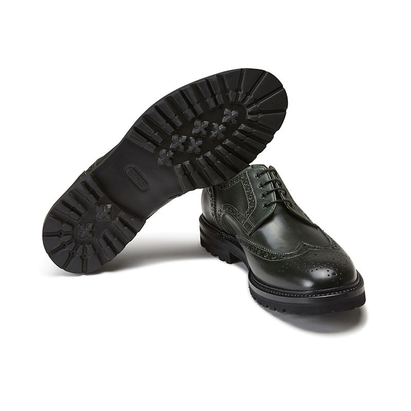 Dark green calfskin derby shoes, men's model by Fragiacomo, bottom view