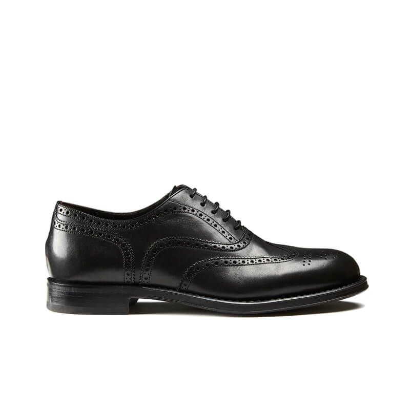 Black calfskin brogues with handmade Goodyear construction, men's model by Fragiacomo