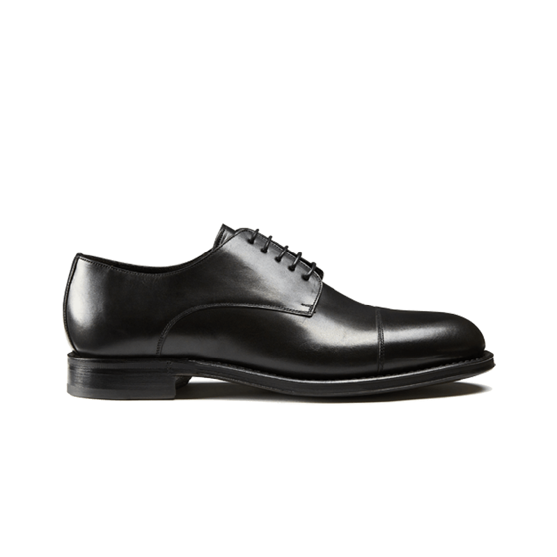 Black calfskin Derby shoes with handmade Goodyear construction, men's model by Fragiacomo