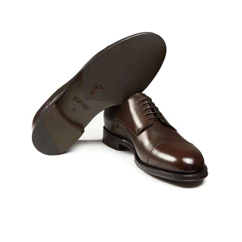 Dark brown calfskin Derby shoes with handmade Goodyear construction, men's model by Fragiacomo
