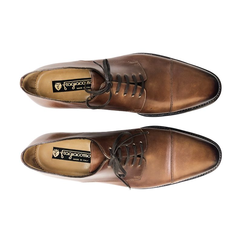 Light brown calfskin Derby shoes with handmade Goodyear construction, men's model by Fragiacomo