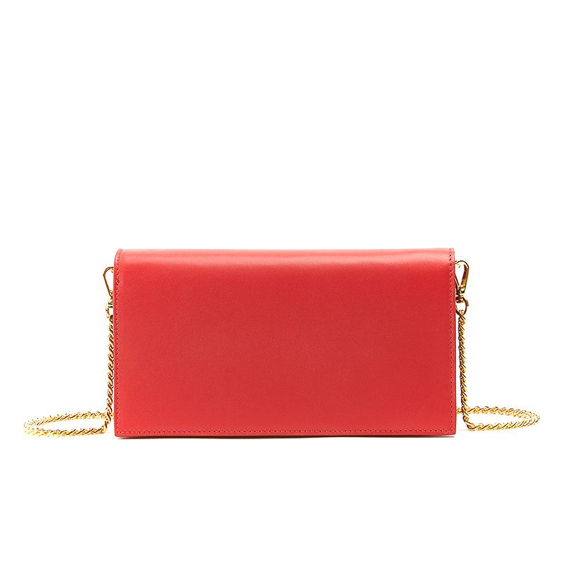 Pochette in red nappa leather with gold accessories woman