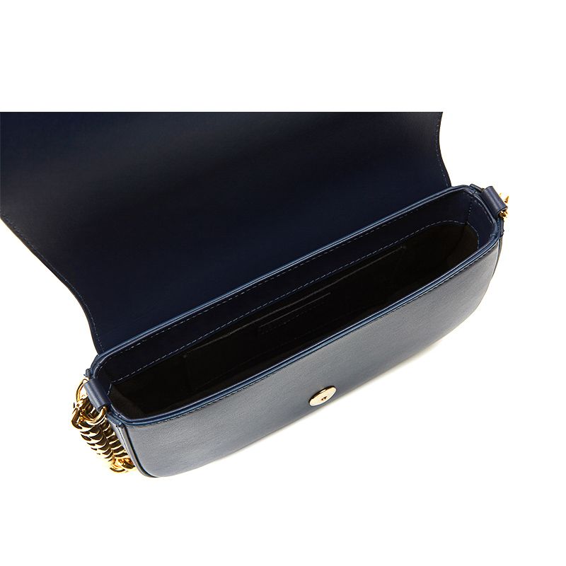 Postino bag in nappa blu con catena e accessori oro da donna