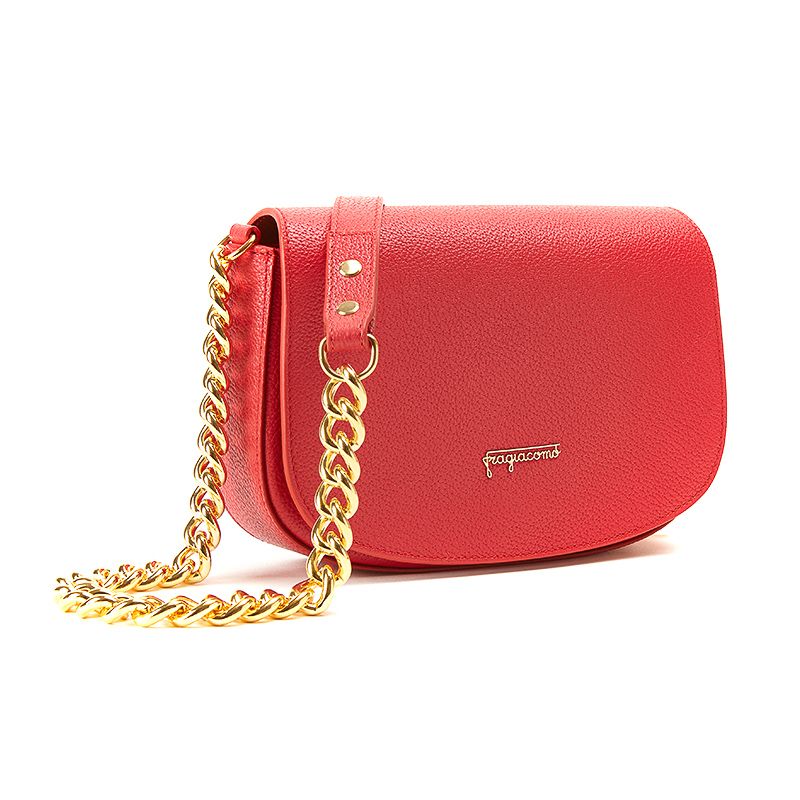 Postino bag in red moose leather with gold accessories woman