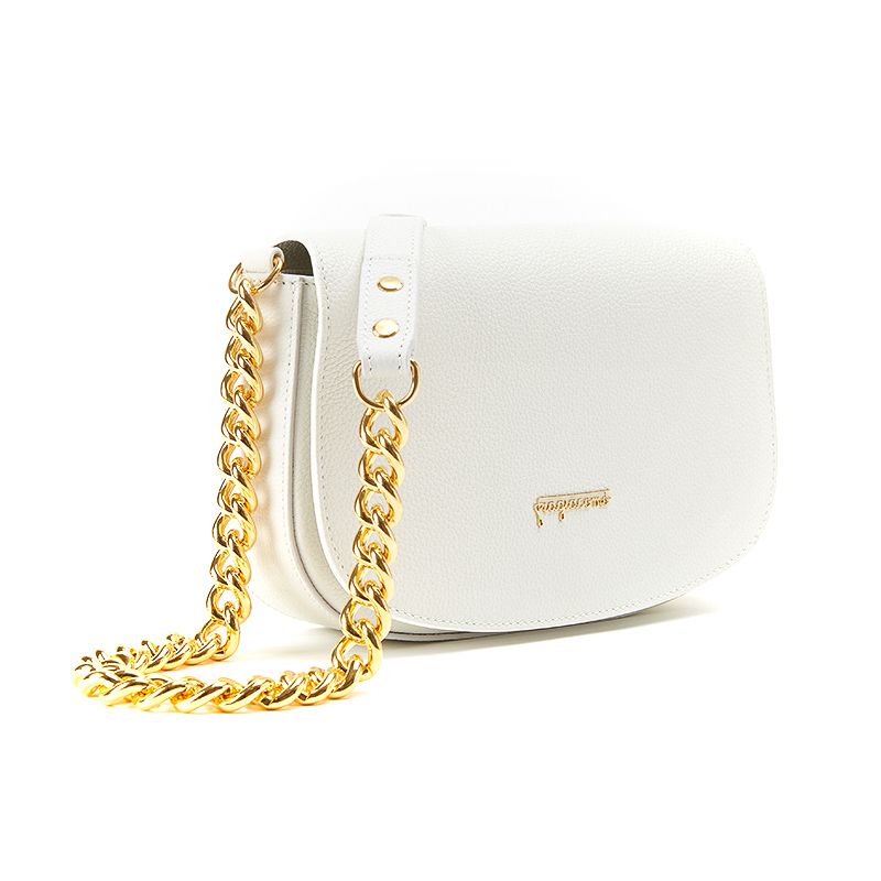 Postino bag in white moose leather with gold accessories woman