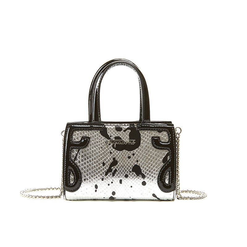 Micro Icon bag in silver python leather with with black print woman