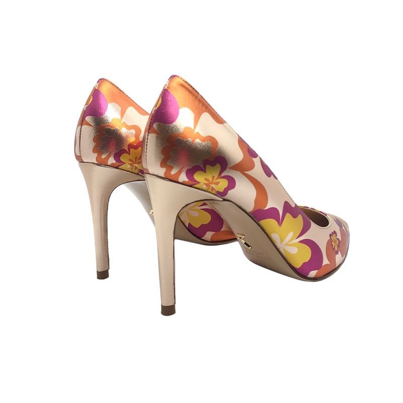 Rose gold and orange leather Flower Candy pump with 85 mm heel hand made in Italy, women's model by Fragiacomo