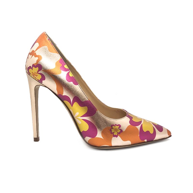 Rose gold and orange leather Flower Candy pump with 105 mm heel hand made in Italy, women's model by Fragiacomo