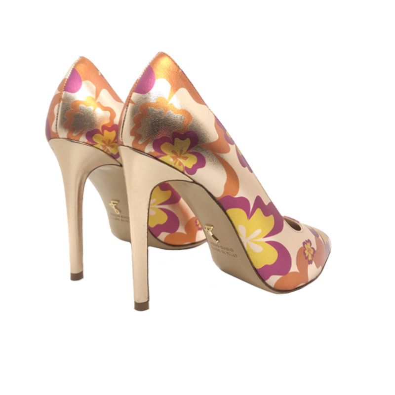 Rose gold and orange leather Flower Candy pump with 105 mm heel hand made in Italy, women's model by Fragiacomo