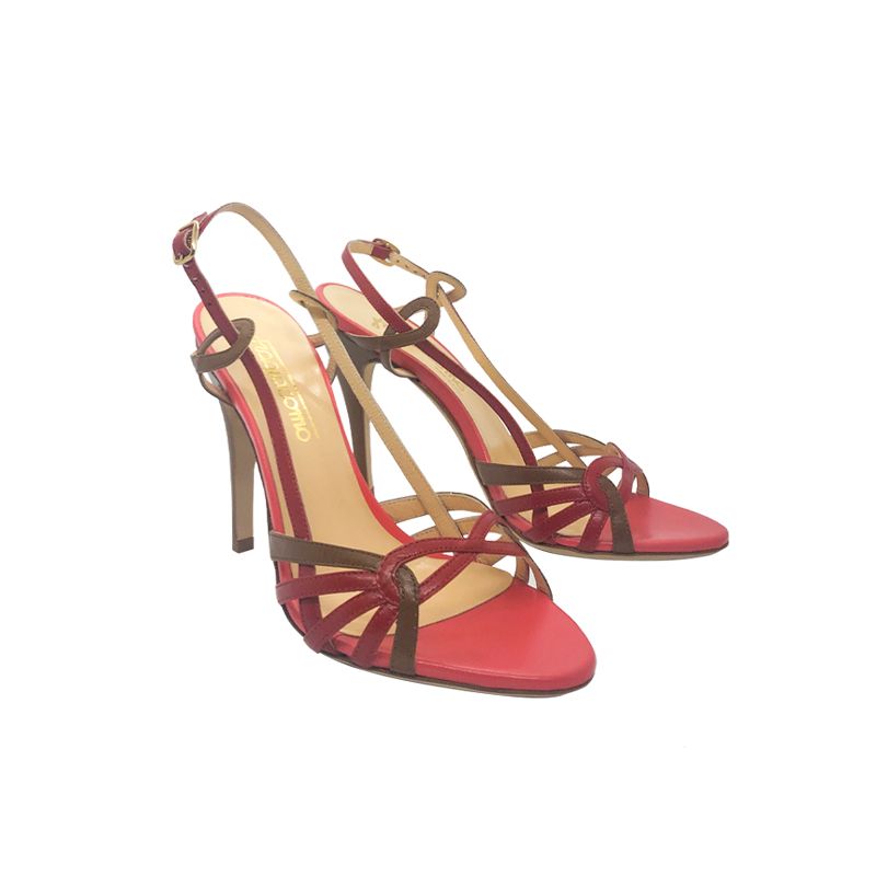 Sandali in pelle cuoio e rossa con tacco alto fatti a mano in Italia, modello da donna by Fragiacomo