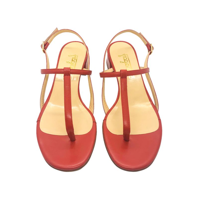Sandali infradito in pelle rossa fatti a mano in Italia con tacco basso, modello da donna by Fragiacomo