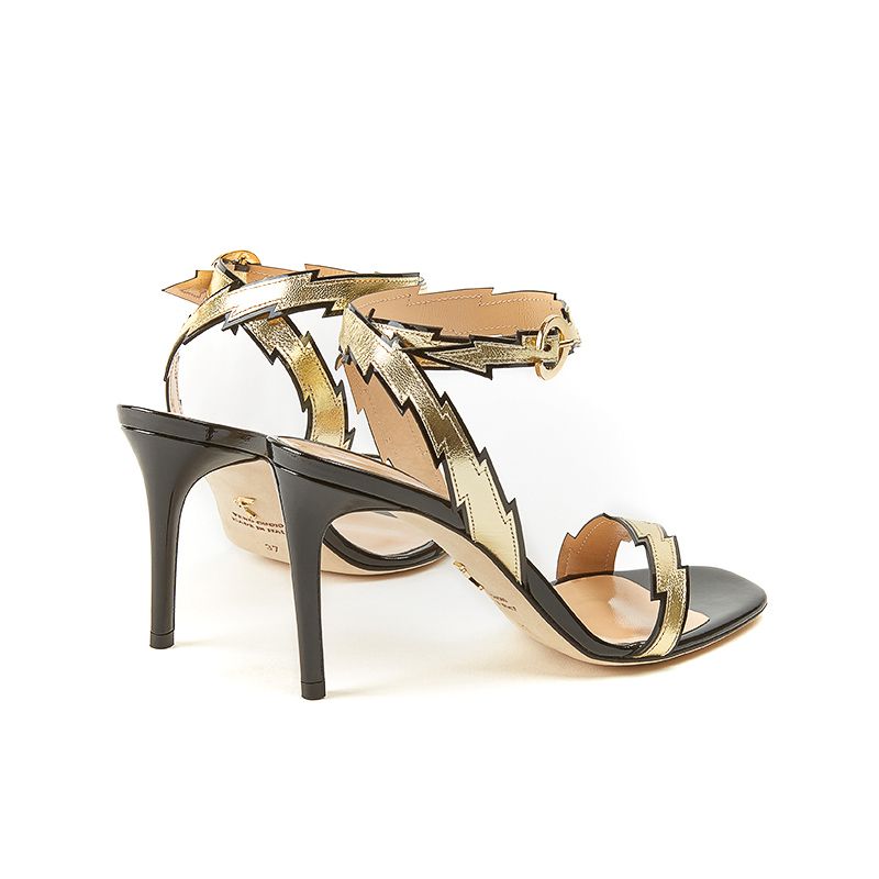 Sandals in gold nappa leather with flash shape details and 85mm stiletto heel