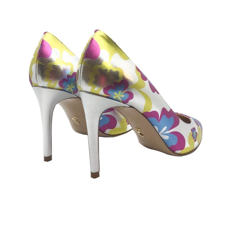 Silver and blue leather Flower Candy pump with 85 mm heel hand made in Italy, women's model by Fragiacomo