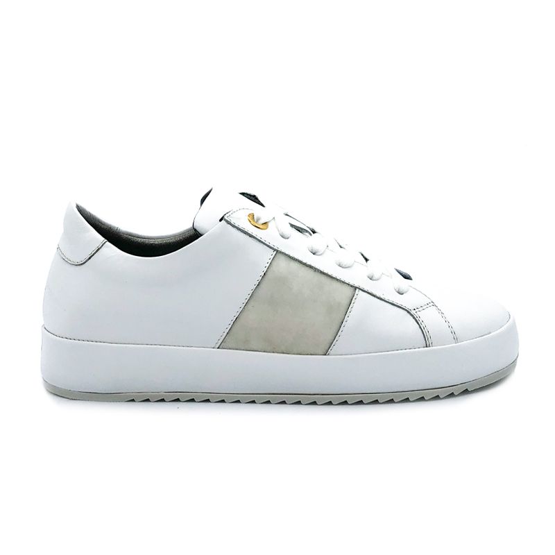 Sneakers in pelle bianca con striscia in velluto fatte a mano in Italia, modello da donna by Fragiacomo