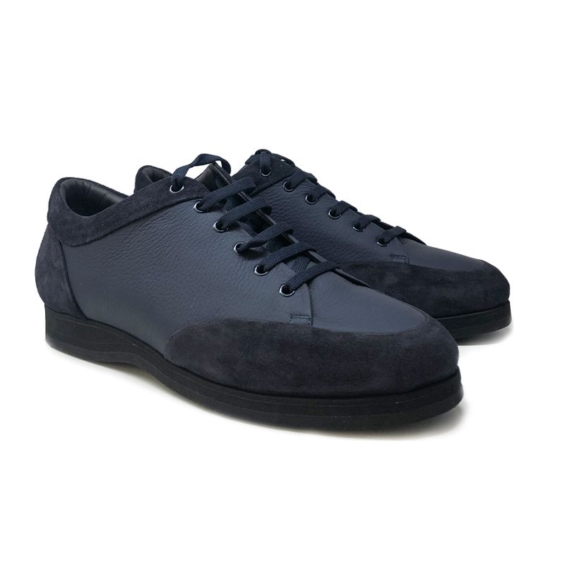 Blue deer leather and suede sneakers hand made in Italy, men's model by Fragiacomo