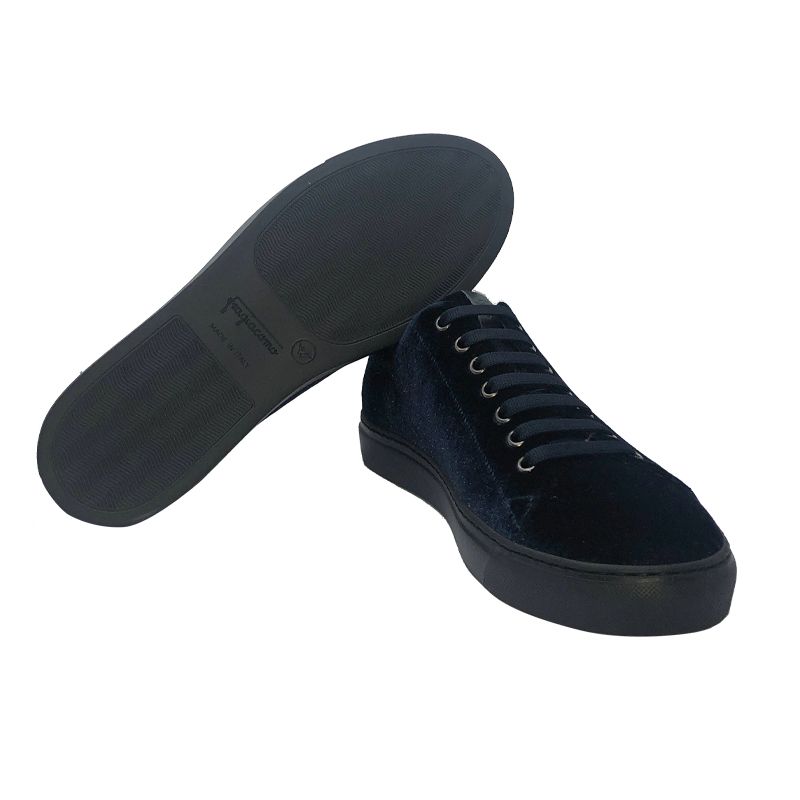 Sneakers in velluto blu scuro fatte a mano in Italia, modello da uomo by Fragiacomo