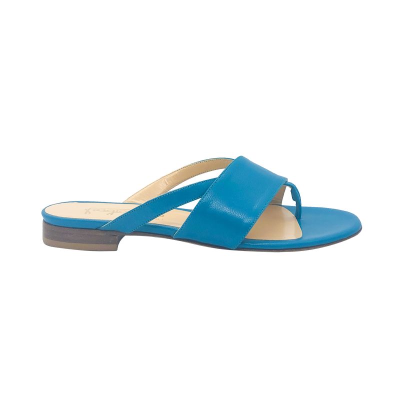 Turquoise leather flat sandals hand made in Italy, women's model by Fragiacomo