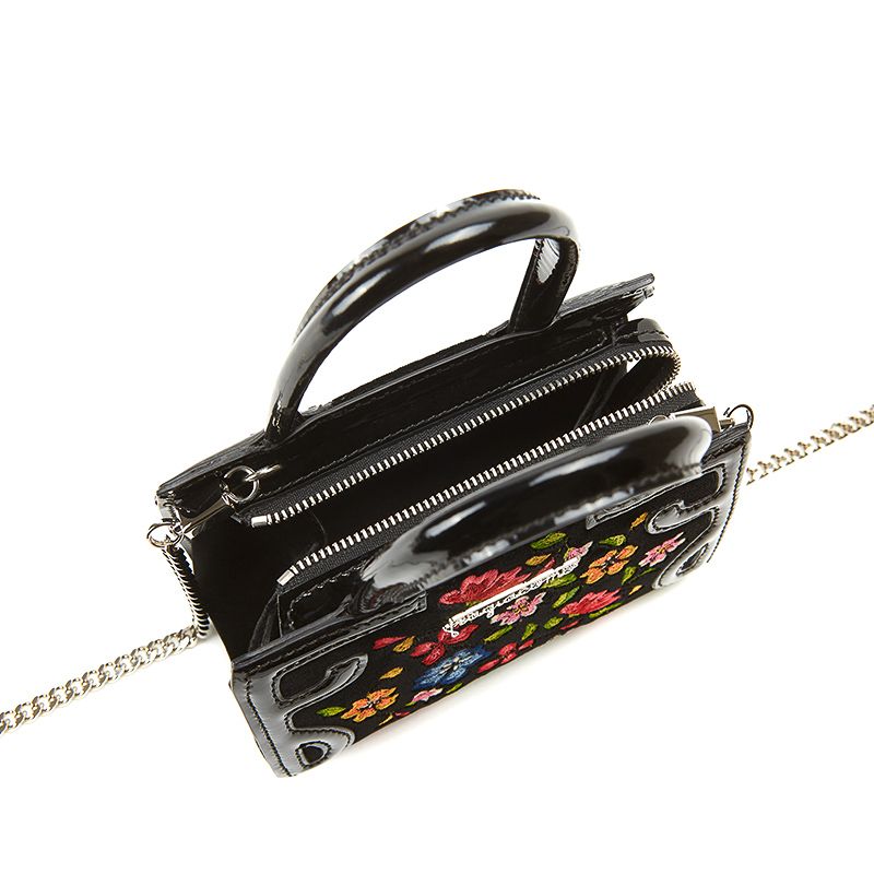 Micro Icon bag in black velvet with multicolour floral embroidery all over woman