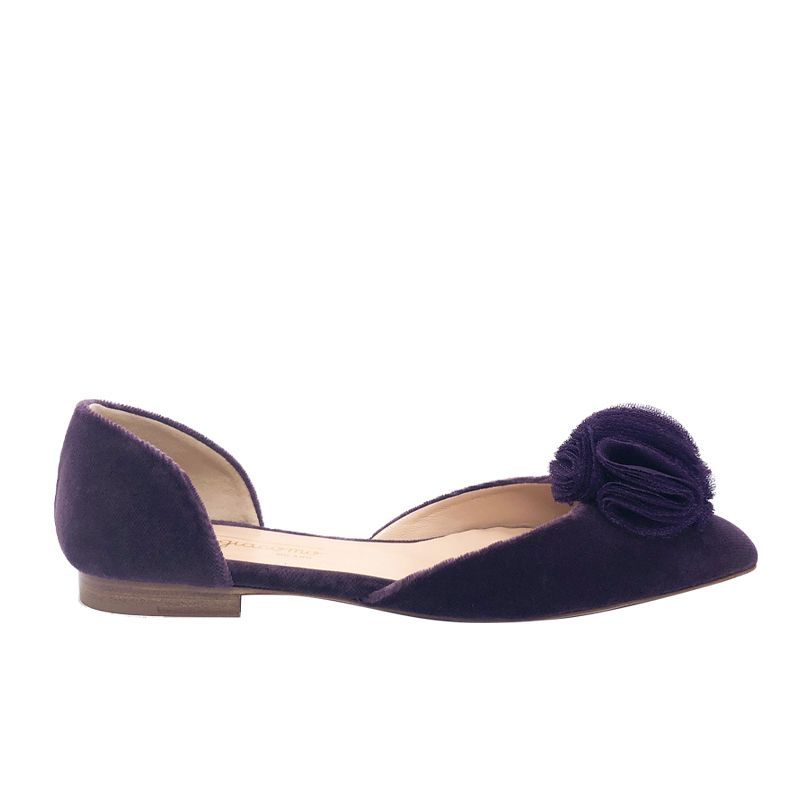 Violet velvet ballerinas with rouche hand made in Italy, women's model by Fragiacomo