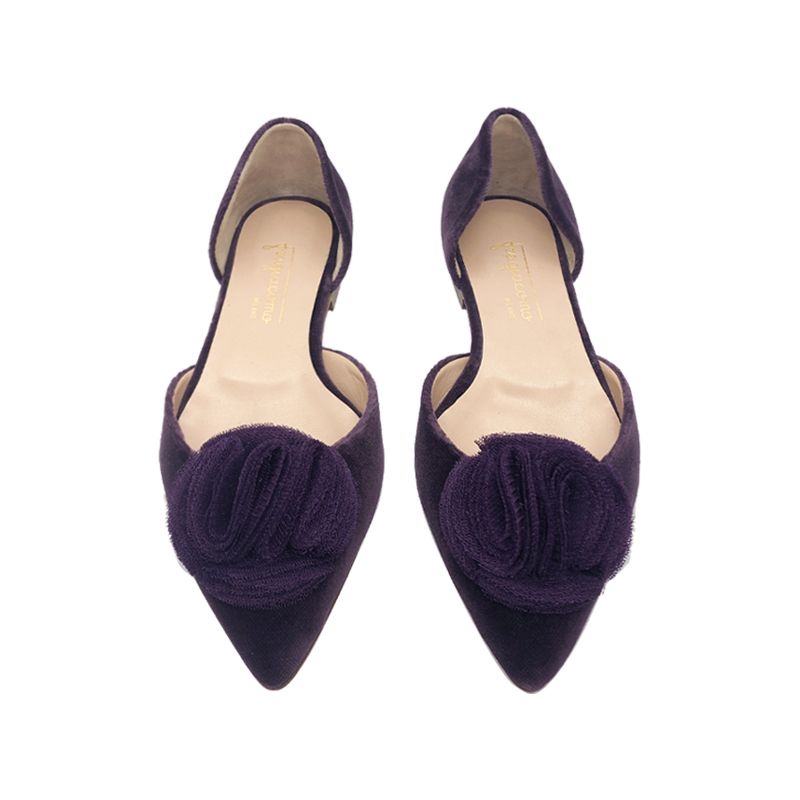 Violet velvet ballerinas with rouche hand made in Italy, women's model by Fragiacomo