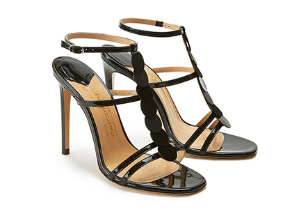 Black patent leather sandals with discs high heel by Fragiacomo