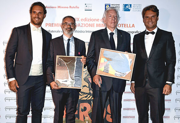 Federico Pozzi Chiesa, Massimo Pozzi Chiesa, Giuseppe Capotondi and Donald Sutherland at Venice Film Festival in occasion of Mimmo Rotella Award