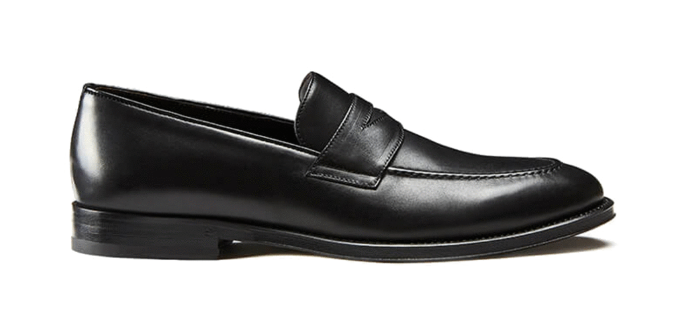 Black calfskin penny loafers, hand made in Italy, elegant men's by Fragiacomo